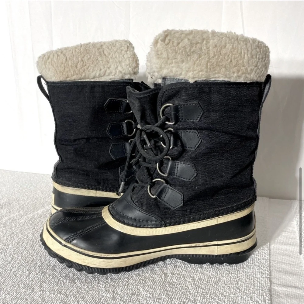 Sorel Black White Mid Calf  Winter Carnival Boots 8 - Picture 9 of 12